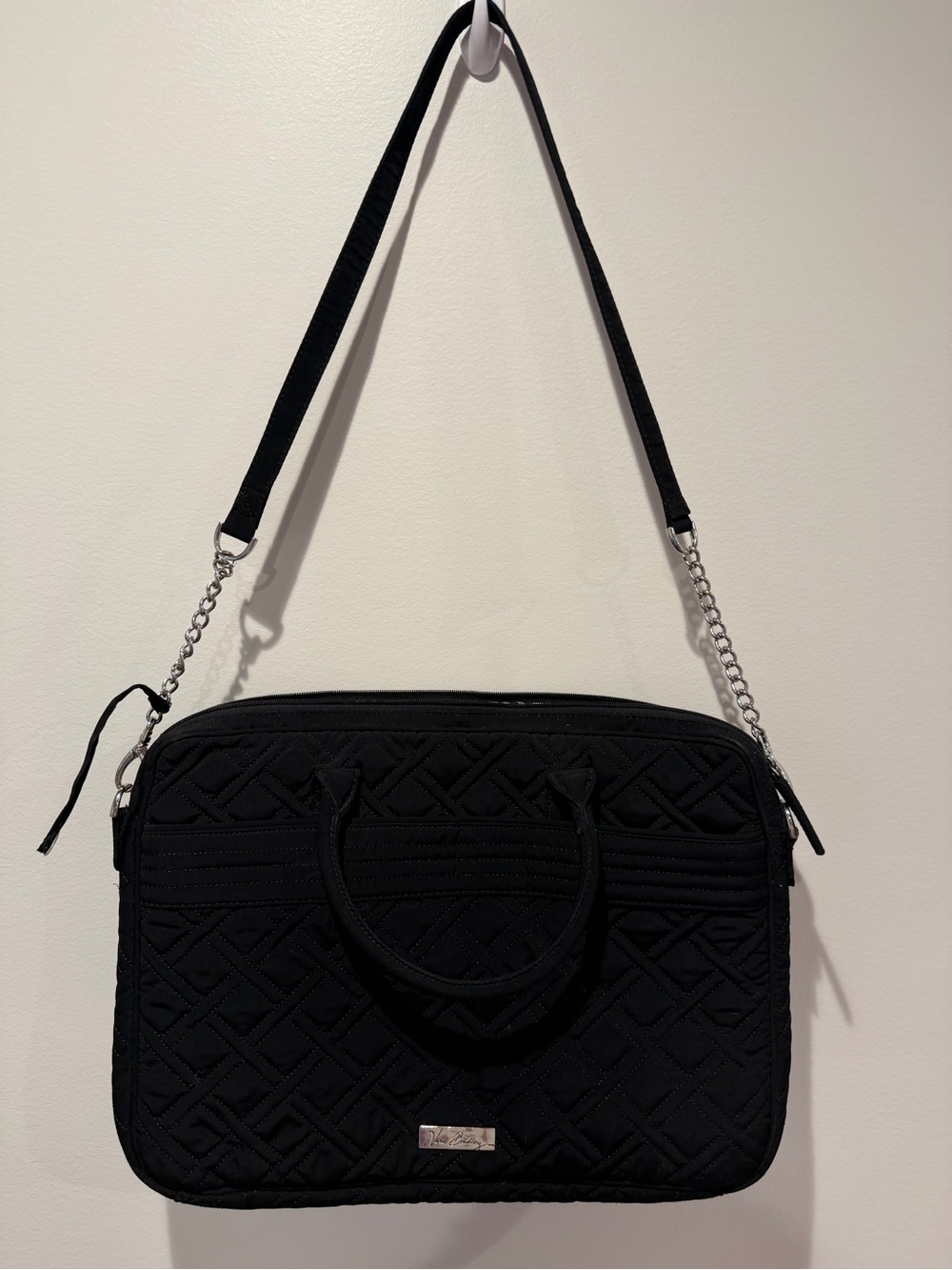 Vera Bradley Classic Black Quilted Laptop Crossbody Messenger Bagy Work Tote - Picture 2 of 6